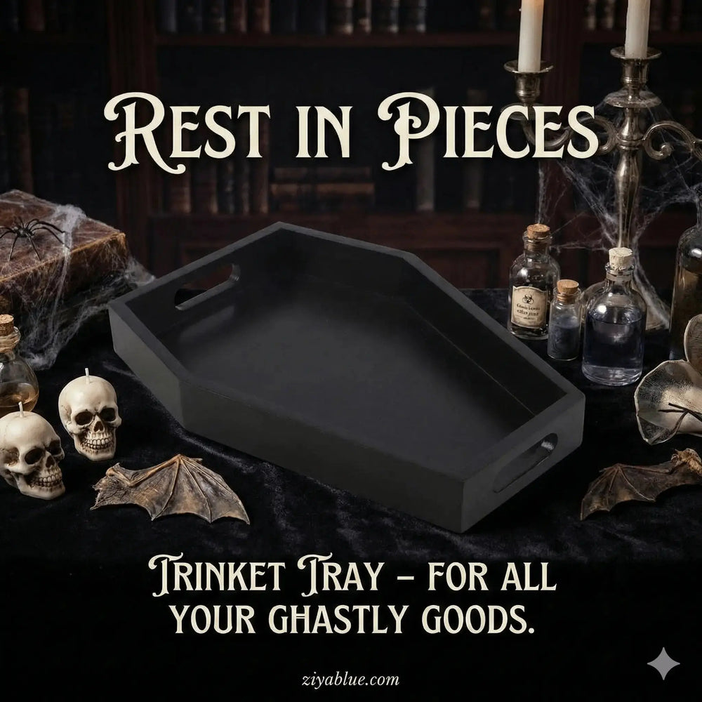 Black Coffin Trinket Tray | Gothic Wood Jewelry & Serving Tray Something Different Ziya Blue