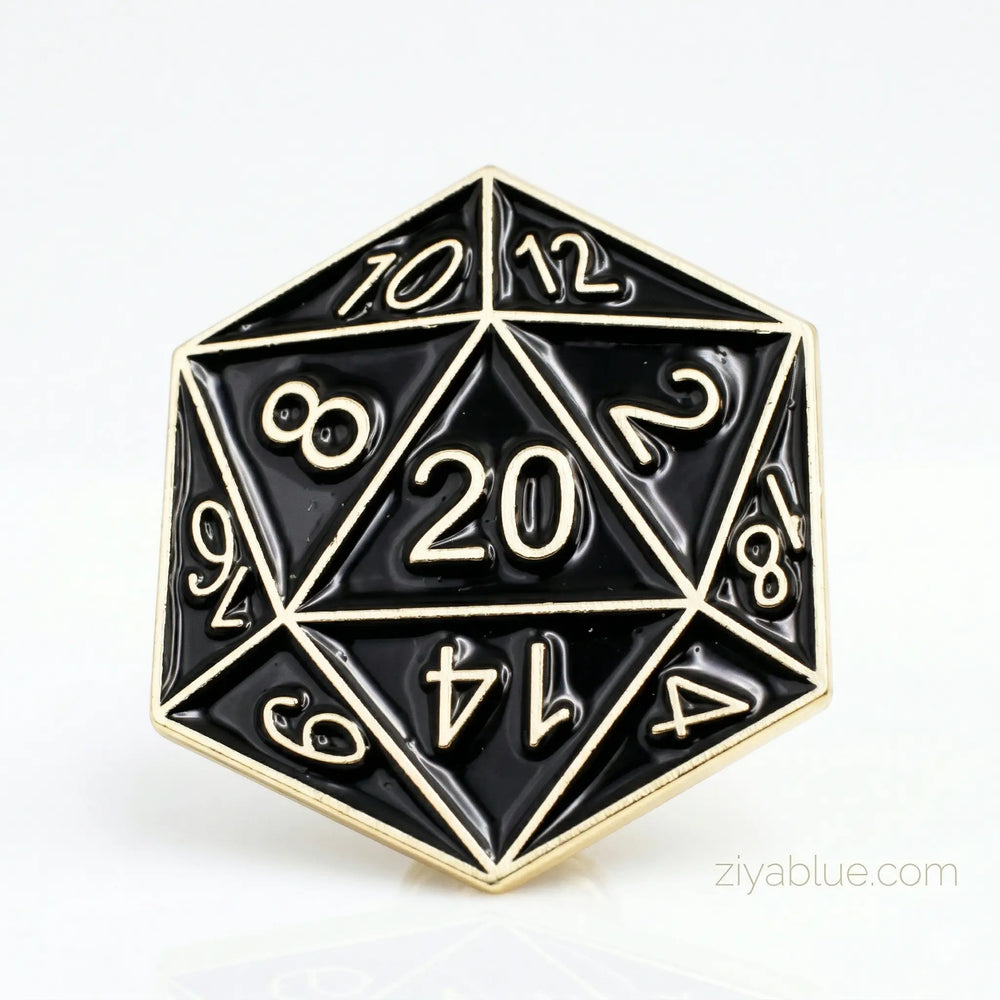 Black D20 Enamel Pin: Tabletop Gaming Accessory Ziya Blue Ziya Blue
