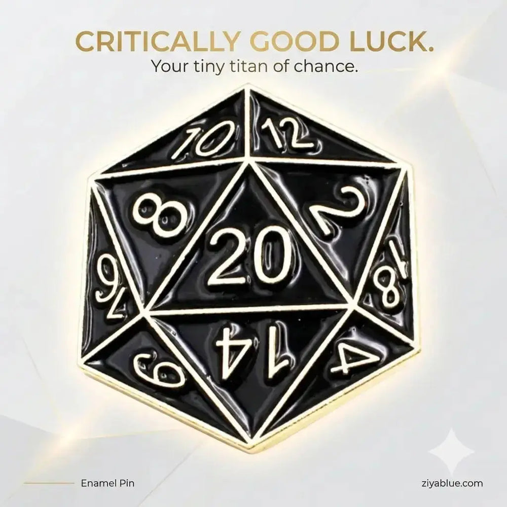 Black D20 Enamel Pin: Tabletop Gaming Accessory Ziya Blue Ziya Blue