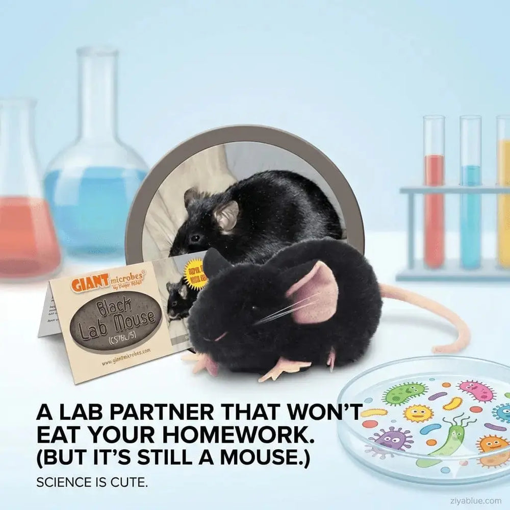 Black Lab Mouse Plush: Sleek Science Hero 🐭🔬 Giant Microbes Ziya Blue