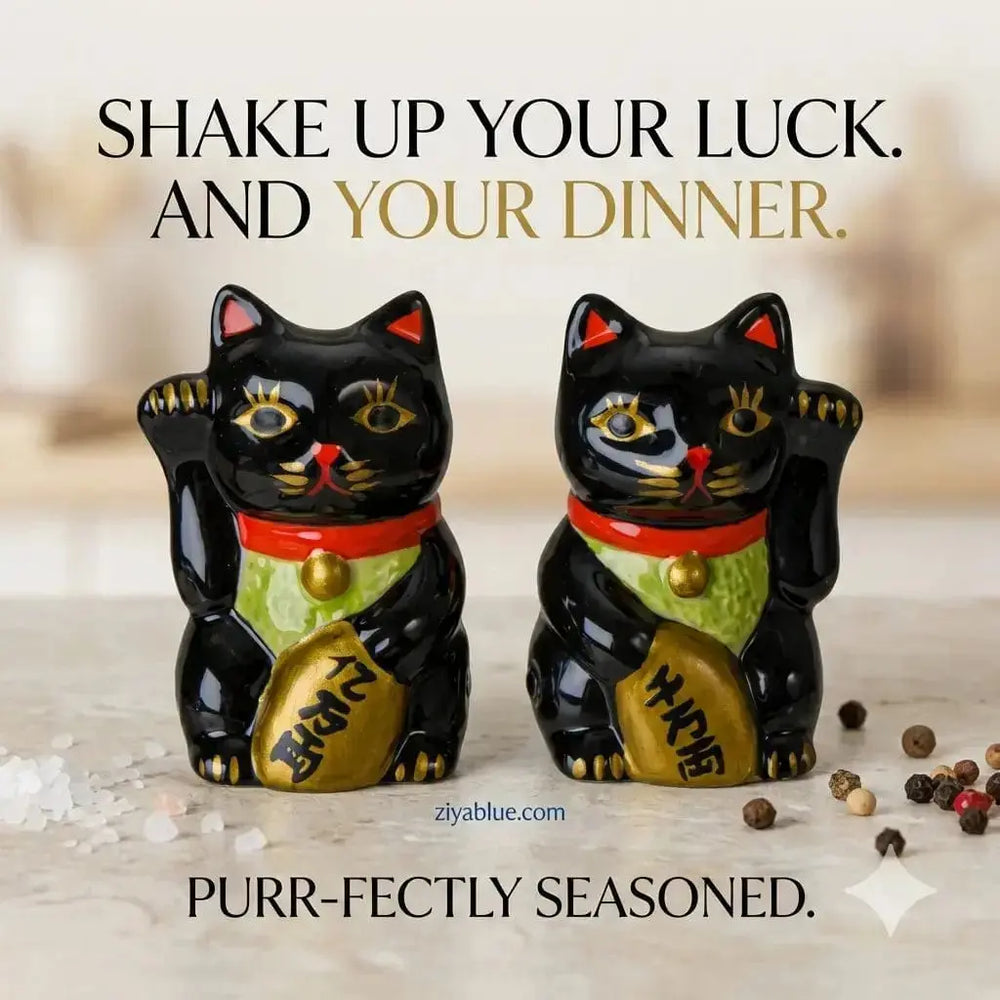 Black Lucky Cat Shakers - The Maneki Neko Flavor Set Pacific Giftware Ziya Blue