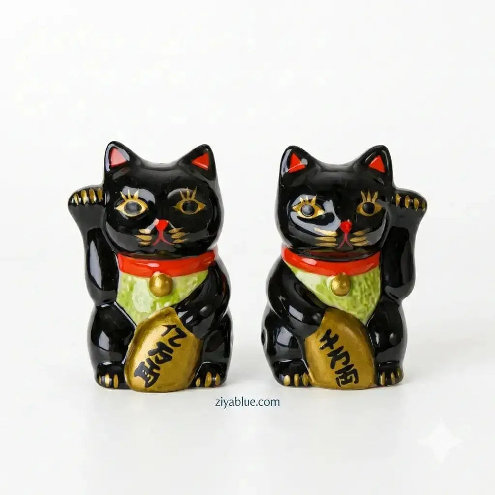 Black Lucky Cat Shakers - The Maneki Neko Flavor Set Pacific Giftware Ziya Blue