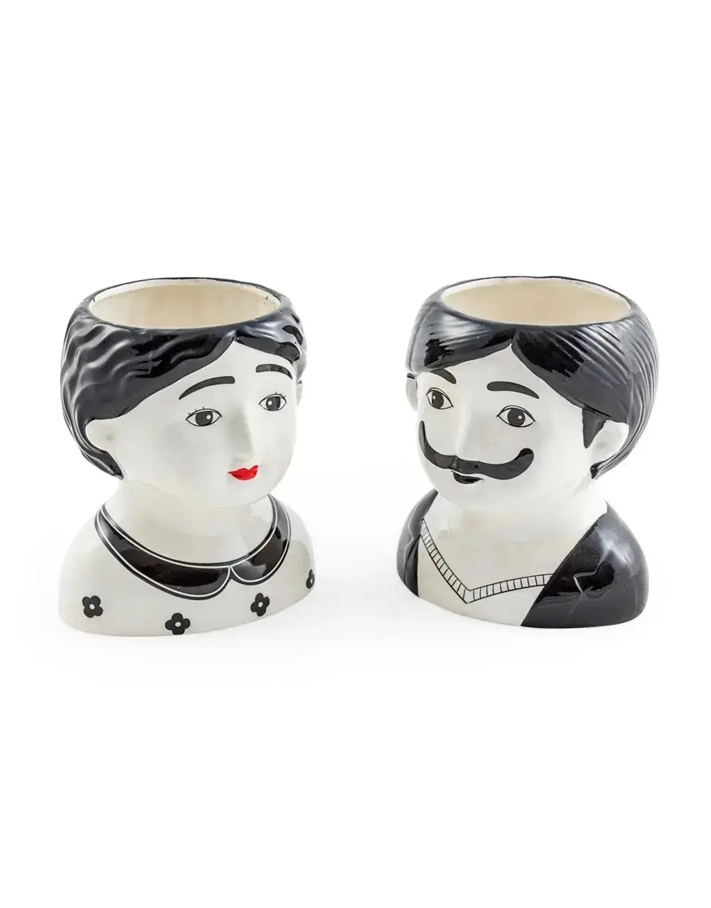 Black and White Face Planter - Modern Ceramic Woman Pot McGowan & Rutherford Ltd Ziya Blue
