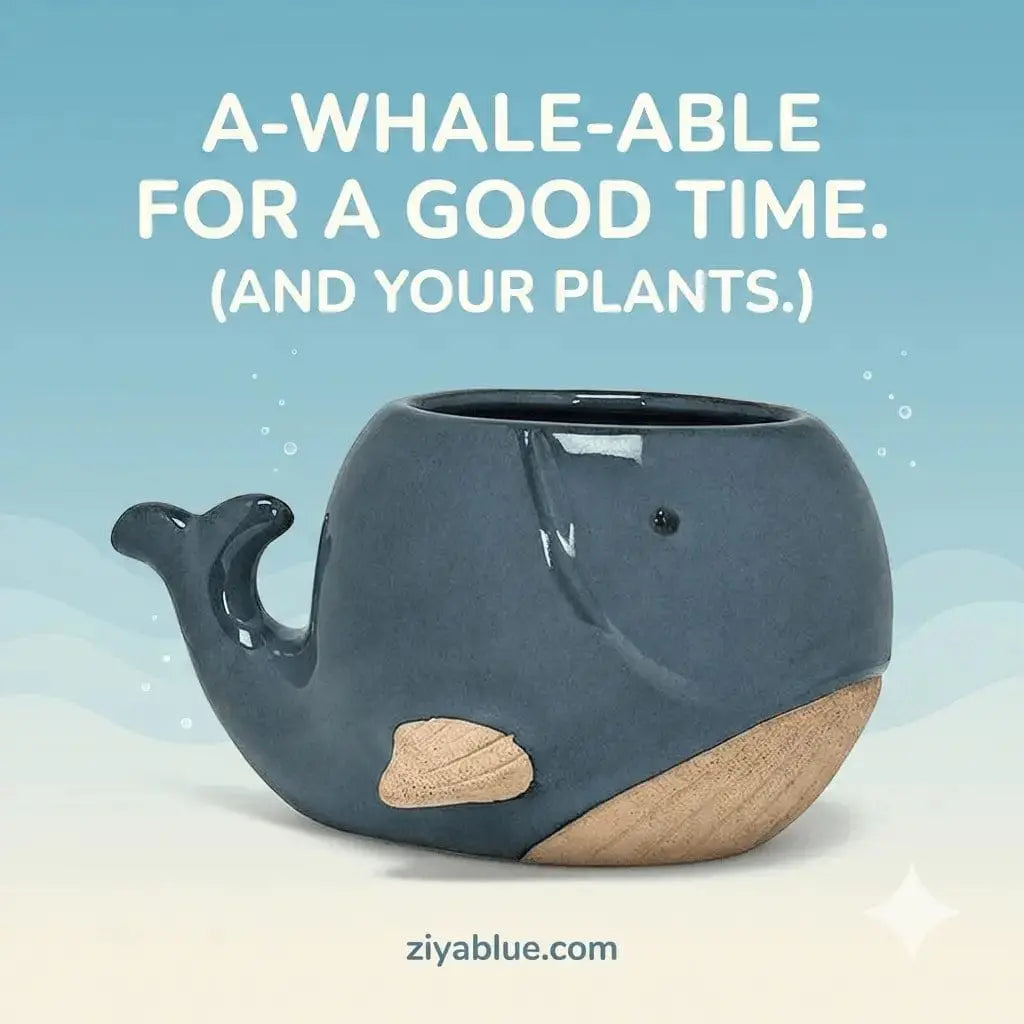Blue Whale Ceramic Planter - Glossy Mini Ocean Pot Abbott Ziya Blue