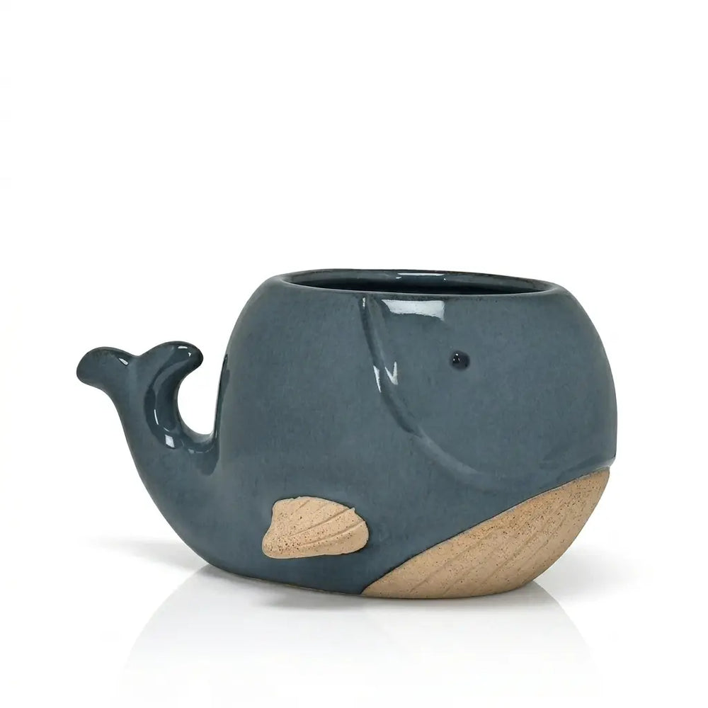 Blue Whale Ceramic Planter - Glossy Mini Ocean Pot  Ziya Blue