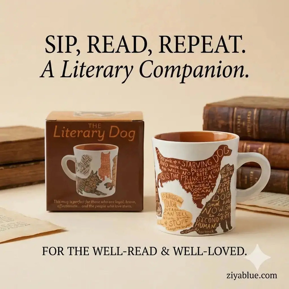 Book and Dog Lover Mug: The Perfect Literary Cup Unemployed Philosophers Guild Ziya Blue