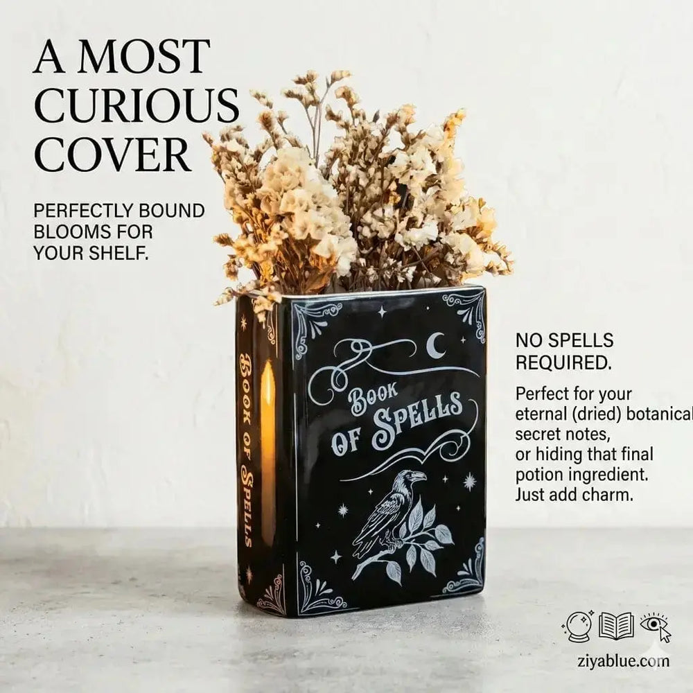 Book of Spells Vase: The 5.3" Gothic Ceramic Grimoire 🌸📚 Ziya Blue Ziya Blue