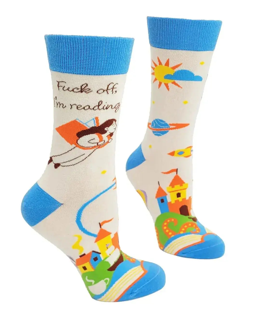 Bookworm Bliss: Women's Fuck Off Im Reading Socks Fabdaz Ziya Blue