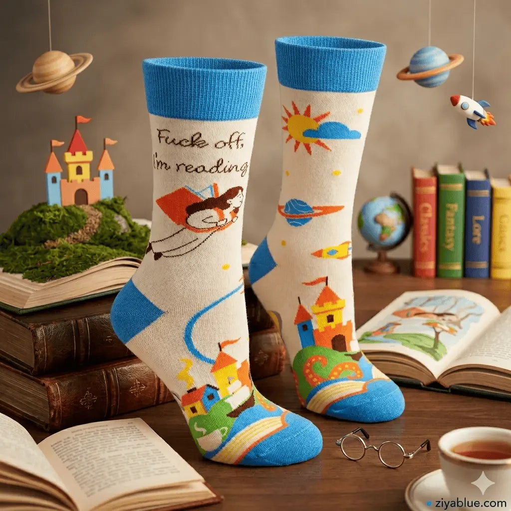 Bookworm Bliss: Women's Fuck Off Im Reading Socks Fabdaz Ziya Blue