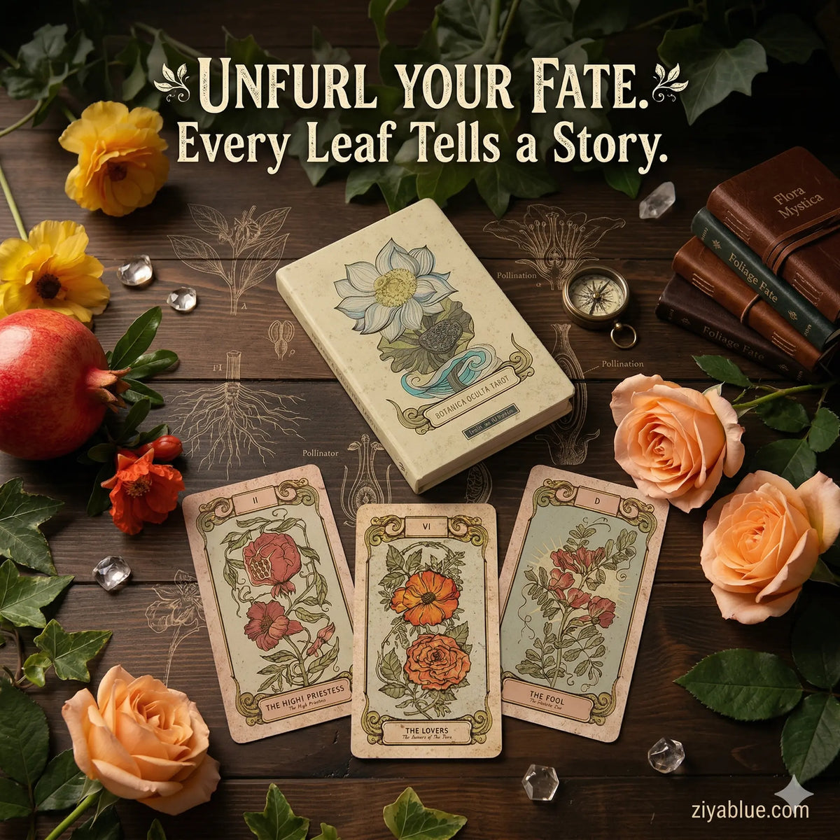 Botanical Tarot Deck | Botanica Oculta Floral 78-Card Set  Ziya Blue
