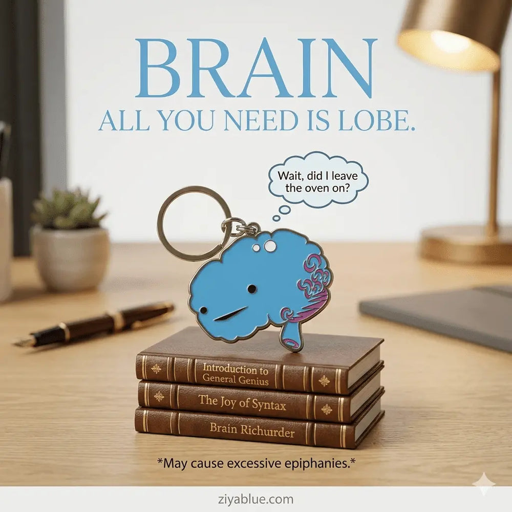 Brain Keychain: All You Need is Lobe I Heart Guts Ziya Blue
