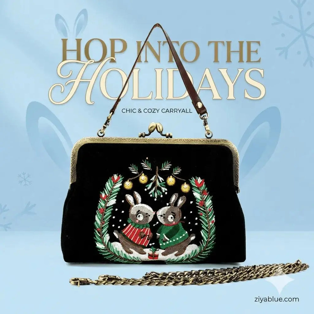Bunny Kisslock Bag – Festive Vintage Holiday Purse COMECO INC Ziya Blue