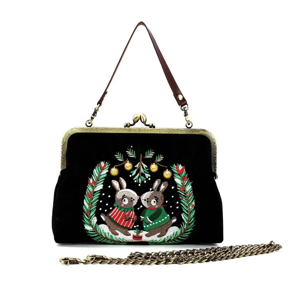 Bunny Kisslock Bag – Festive Vintage Holiday Purse COMECO INC Ziya Blue