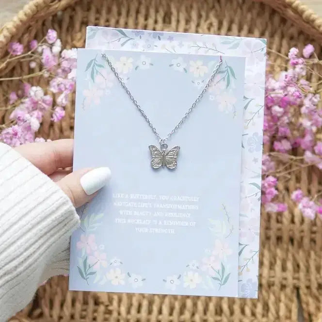 Butterfly Pendant Necklace | Elegant Jewelry & Greeting Card Set Something Different Ziya Blue