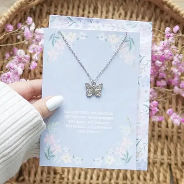 Butterfly Pendant Necklace | Elegant Jewelry & Greeting Card Set Something Different Ziya Blue