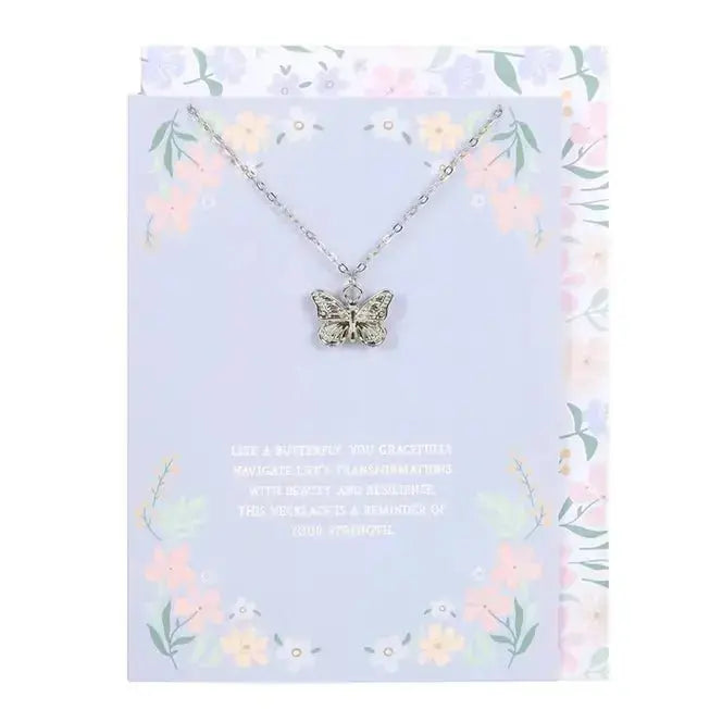 Butterfly Pendant Necklace | Elegant Jewelry & Greeting Card Set Something Different Ziya Blue
