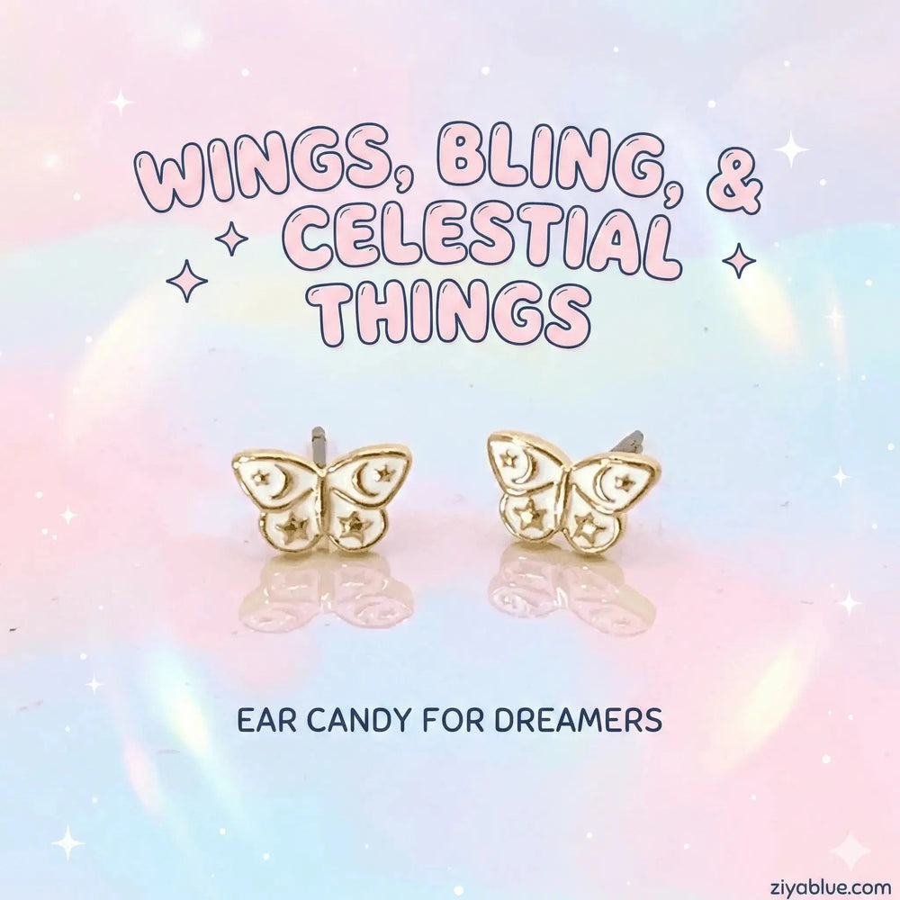 Butterfly Stud Earrings | 12k Gold Plated Wildflower Co. Ziya Blue