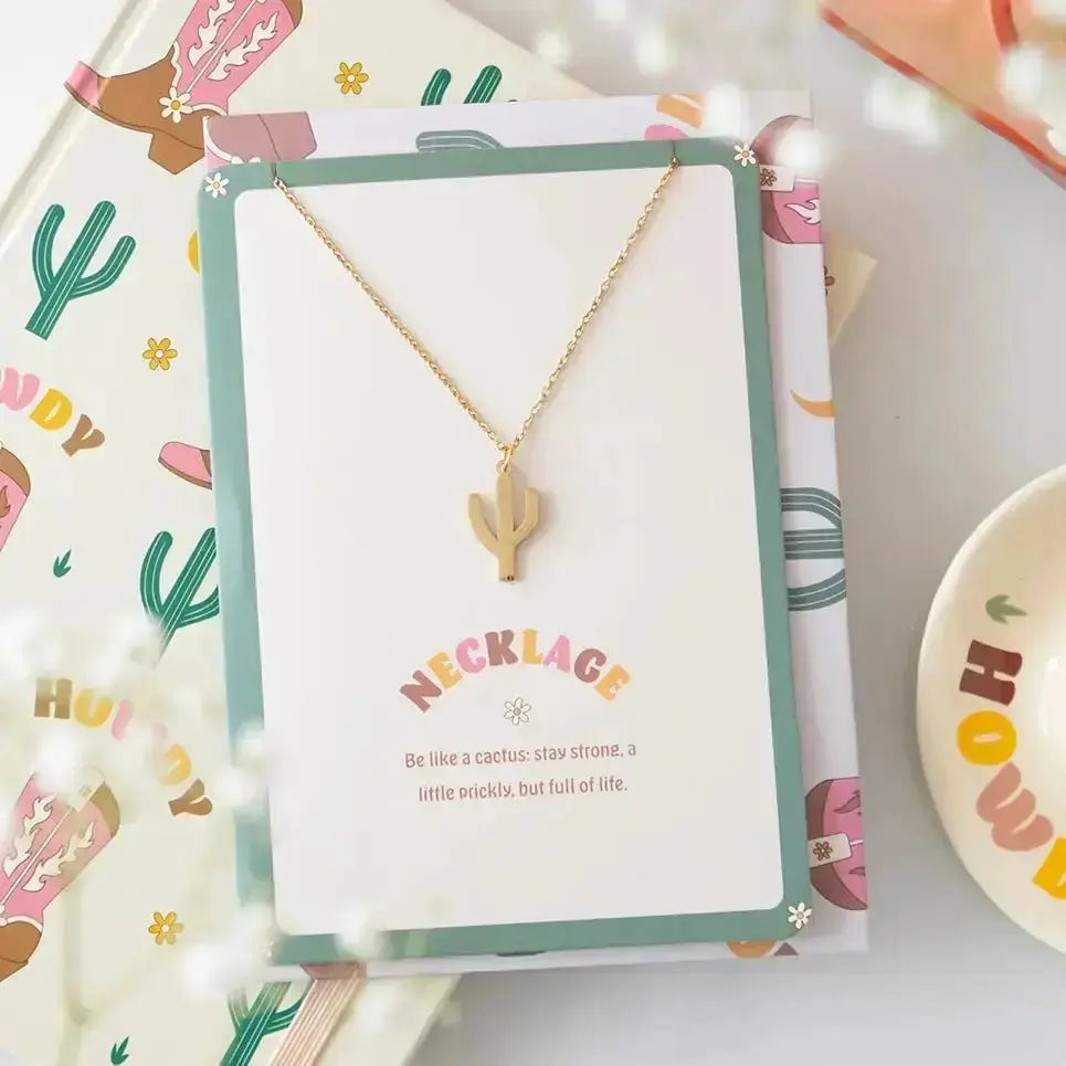 Cactus Necklace Card | Resilient Minimalist Jewelry Gift Something Different Ziya Blue