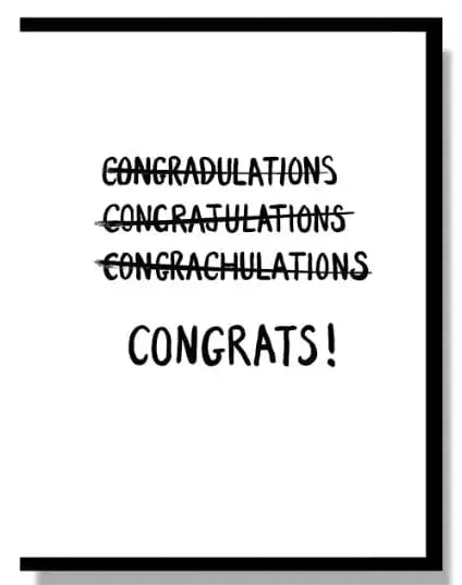 Can't Spell Congrats Funny Card | Letterpress Congratulations Pun Smitten Kitten Ziya Blue