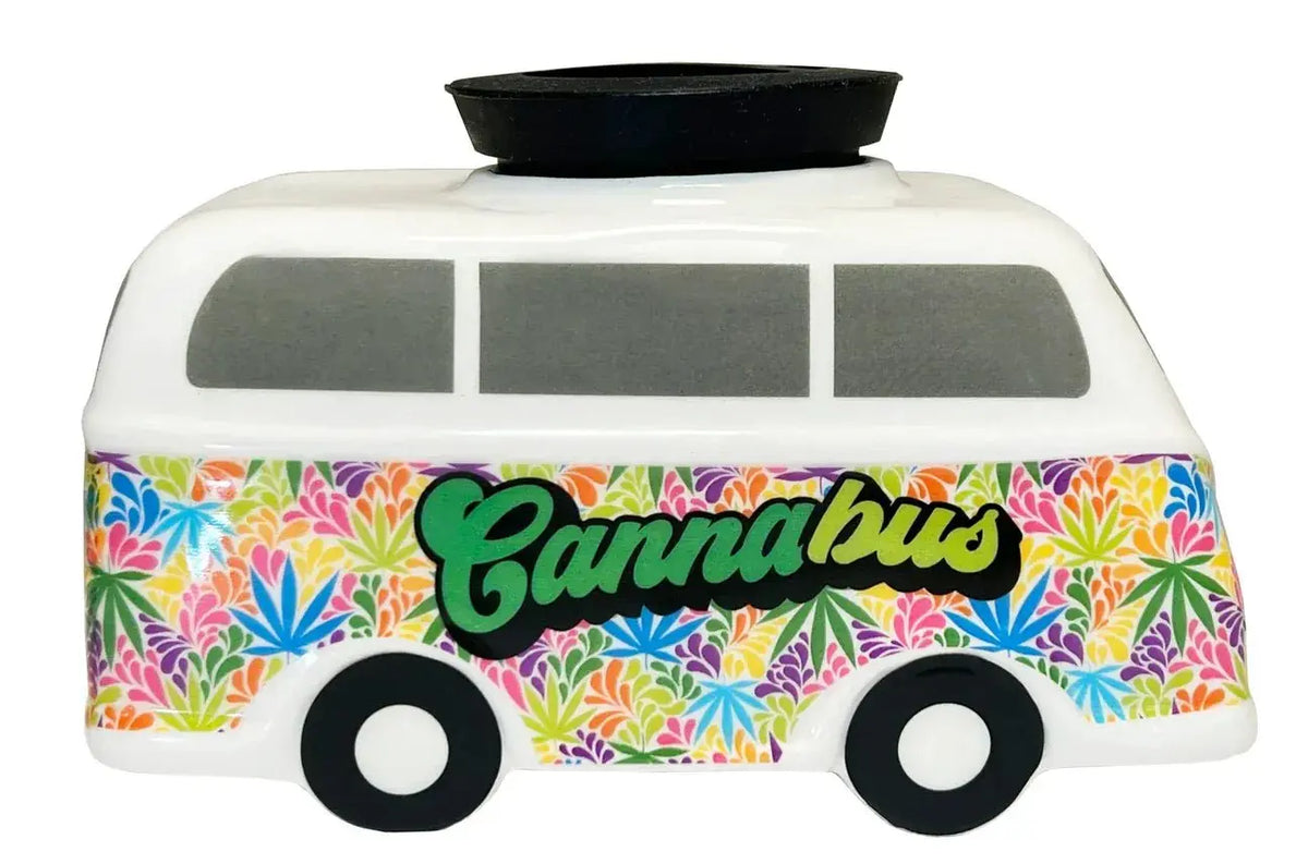 CannaBus Ceramic Stash Jar: Retro Bus Storage Streamline Ziya Blue