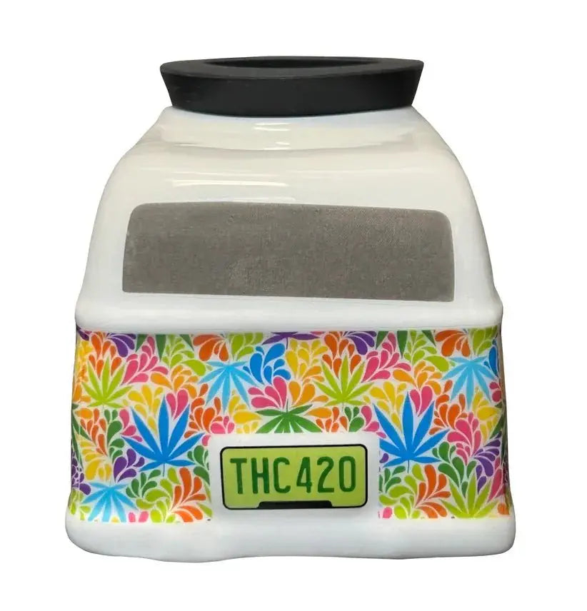 CannaBus Ceramic Stash Jar: Retro Bus Storage Streamline Ziya Blue
