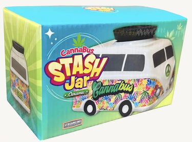 CannaBus Ceramic Stash Jar: Retro Bus Storage Streamline Ziya Blue