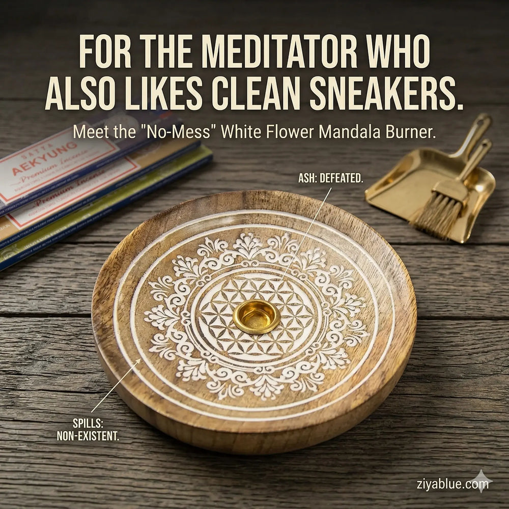 Carved Wood Incense Holder - White Flower Mandala | The "No-Mess" Burner  Ziya Blue