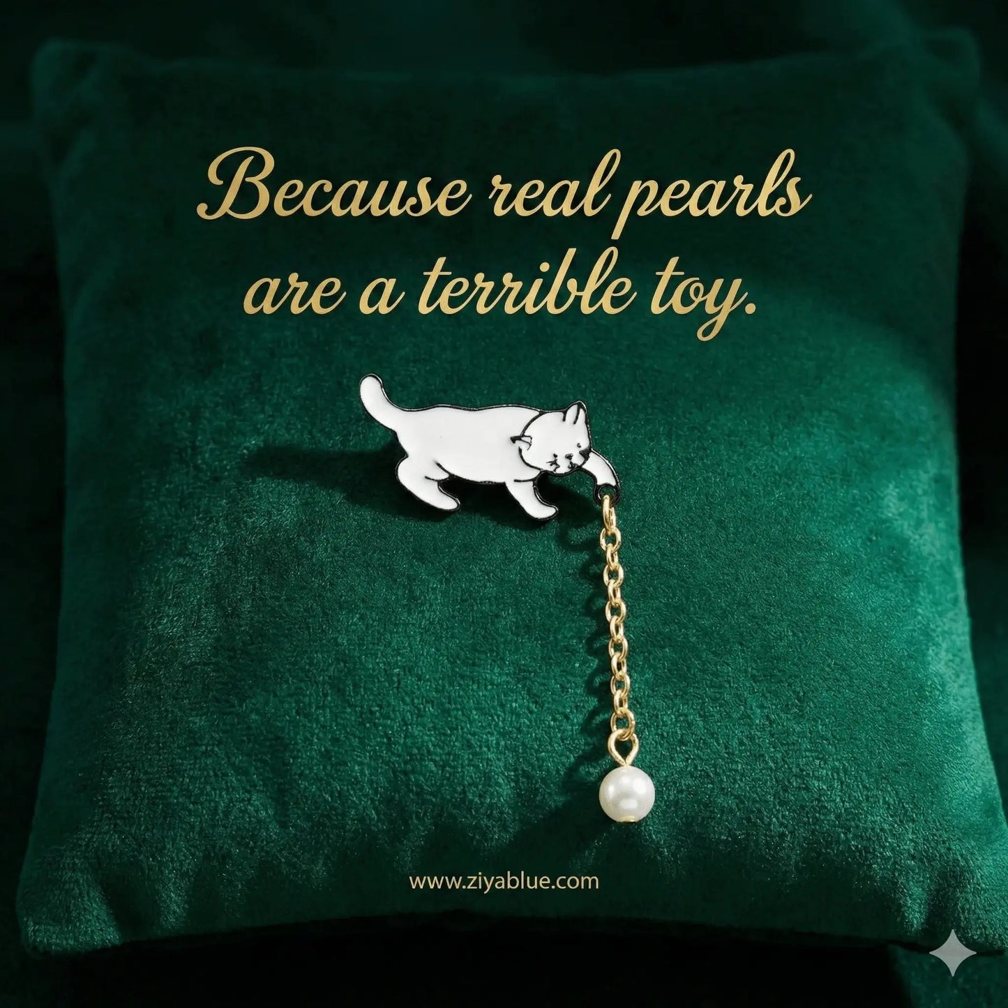 Cat Chain Pin: The Enamel Kitty with Faux-Pearl Chain Ziya Blue Ziya Blue