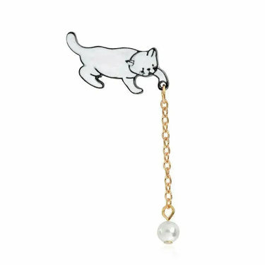 Cat Chain Pin: The Enamel Kitty with Faux-Pearl Chain Ziya Blue Ziya Blue