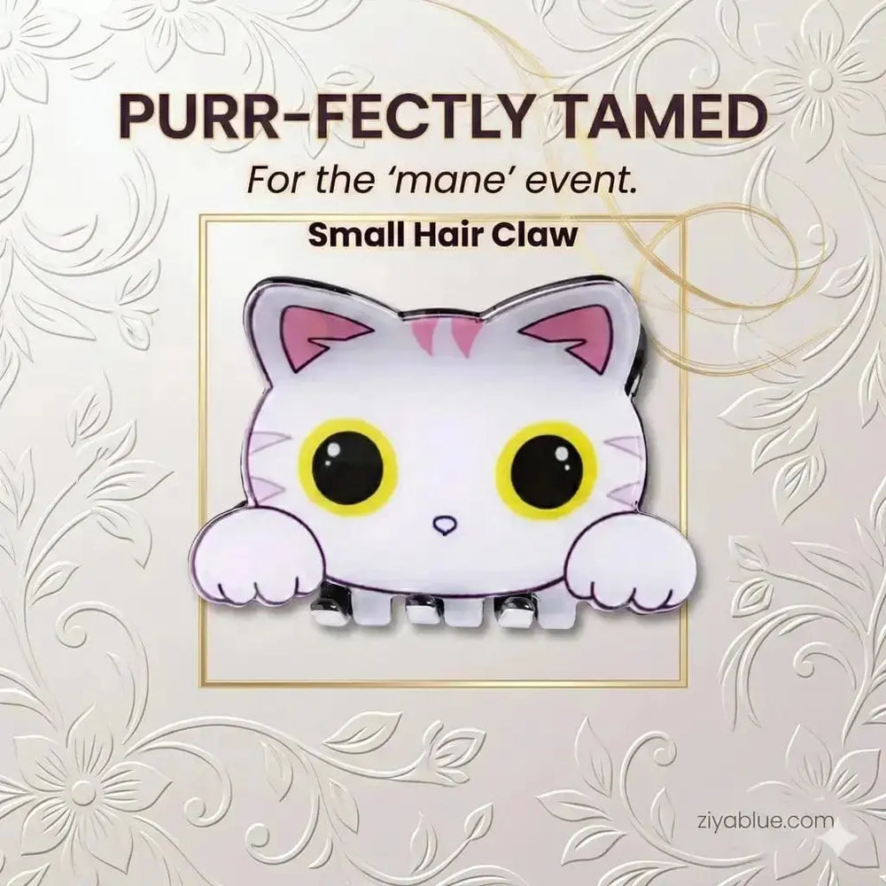 Cat Face Hair Claw: The Purr-fectly Cute White Feline Clip Ziya Blue Ziya Blue