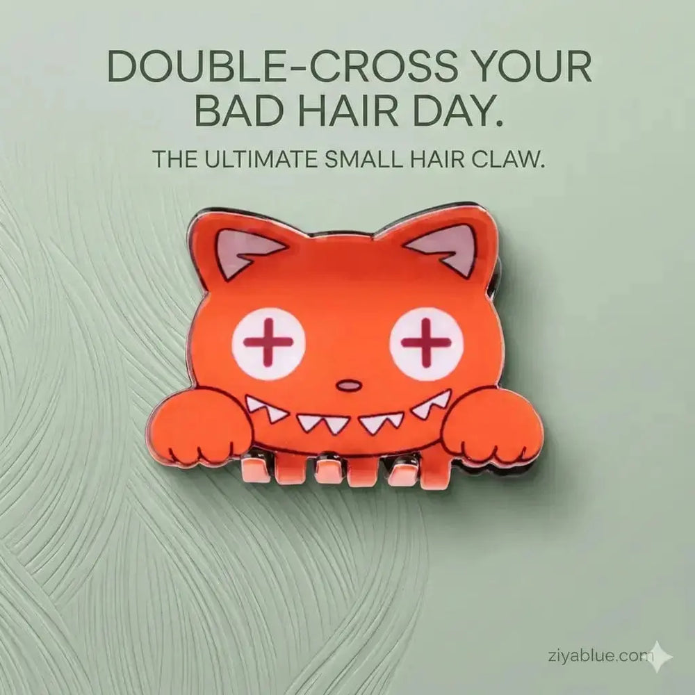 Cat Face Hair Claw: The "Unhinged" Orange Feline Clip Ziya Blue Ziya Blue