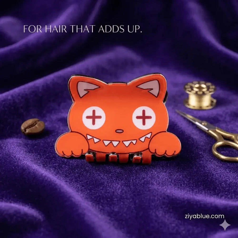 Cat Face Hair Claw: The "Unhinged" Orange Feline Clip Ziya Blue Ziya Blue