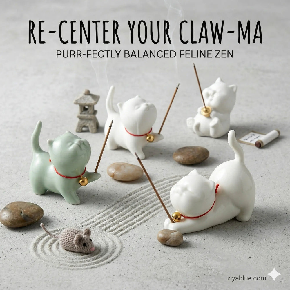Cat Incense Holder: The Feline Fine Ceramic Burner ✨🐾  Ziya Blue