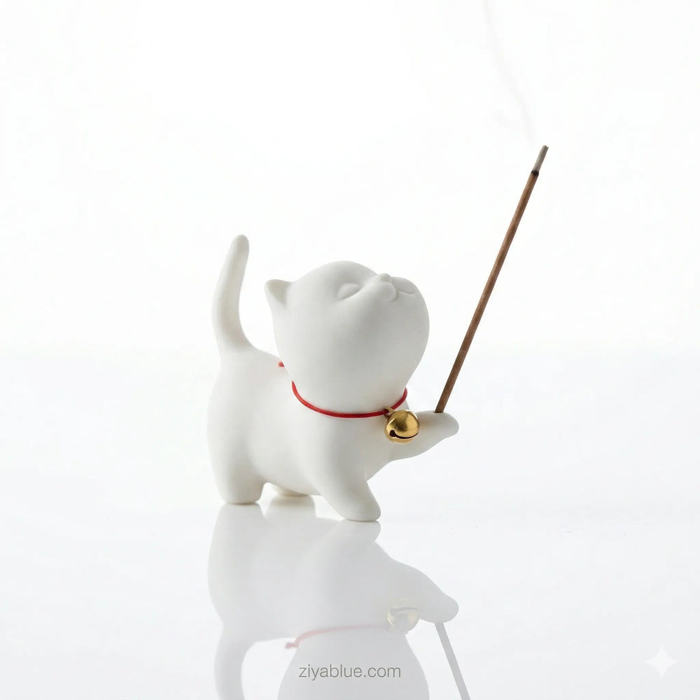 Cat Incense Holder: The Feline Fine Ceramic Burner ✨🐾  Ziya Blue