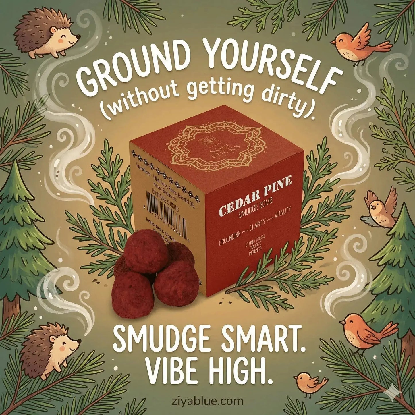 Cedar and Pine Smudge Bombs: 5-Pack Grounding Ritual Kit Designs by Deekay Inc. Ziya Blue