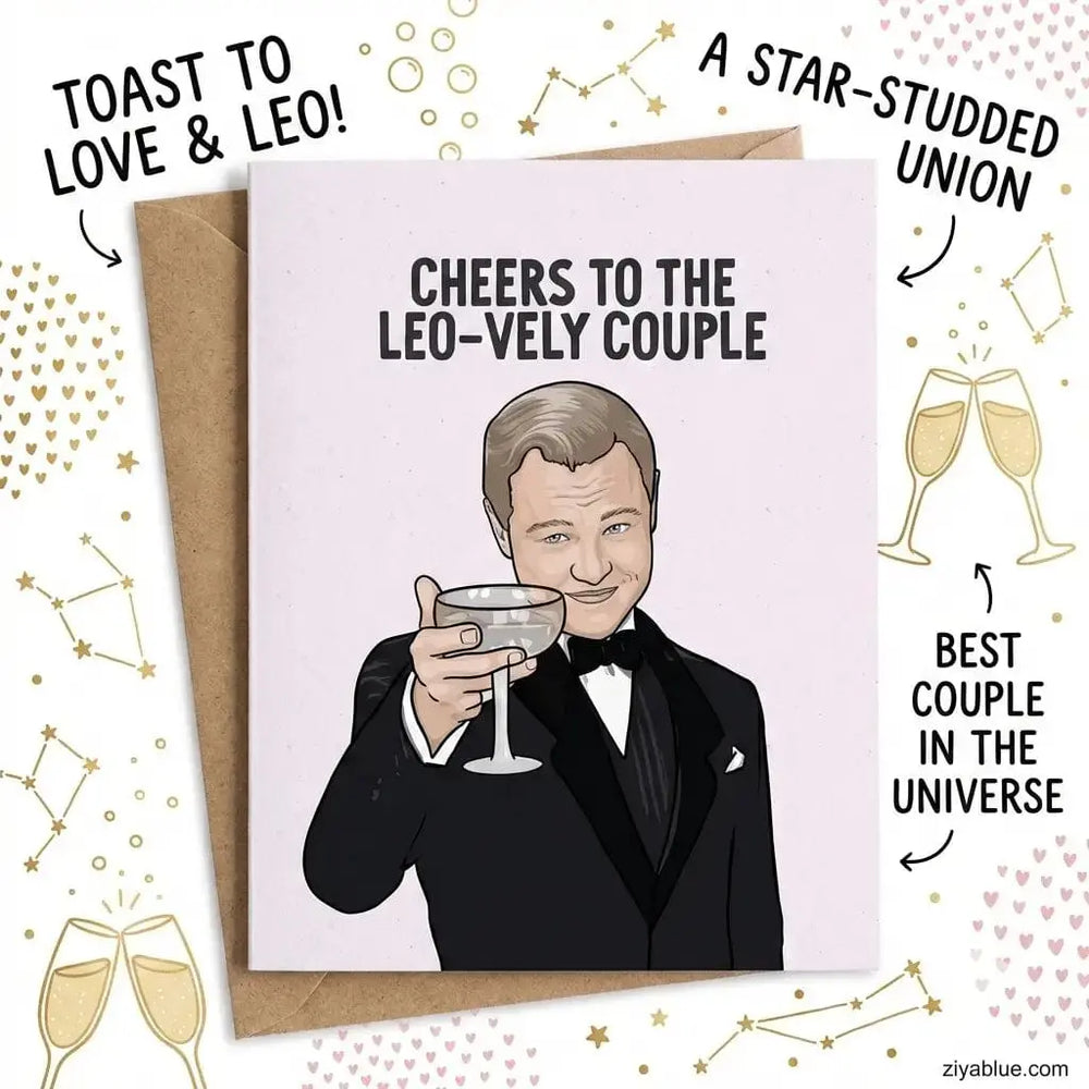 Celebrity Wedding Greeting Card: "Leo-vely Couple" Pop Cult Paper Ziya Blue