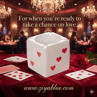 Ceramic Ashtray | White Square Dice Cube Design | Glazed Porcelain Ziya Blue Ziya Blue