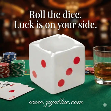 Ceramic Ashtray | White Square Dice Cube Design | Glazed Porcelain Ziya Blue Ziya Blue