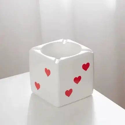 Ceramic Ashtray | White Square Dice Cube Design | Glazed Porcelain Ziya Blue Ziya Blue