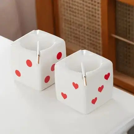 Ceramic Ashtray | White Square Dice Cube Design | Glazed Porcelain Ziya Blue Ziya Blue