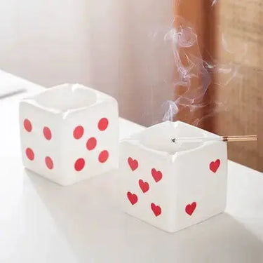 Ceramic Ashtray | White Square Dice Cube Design | Glazed Porcelain Ziya Blue Ziya Blue