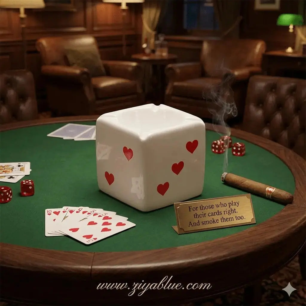 Ceramic Ashtray | White Square Dice Cube Design | Glazed Porcelain Ziya Blue Ziya Blue