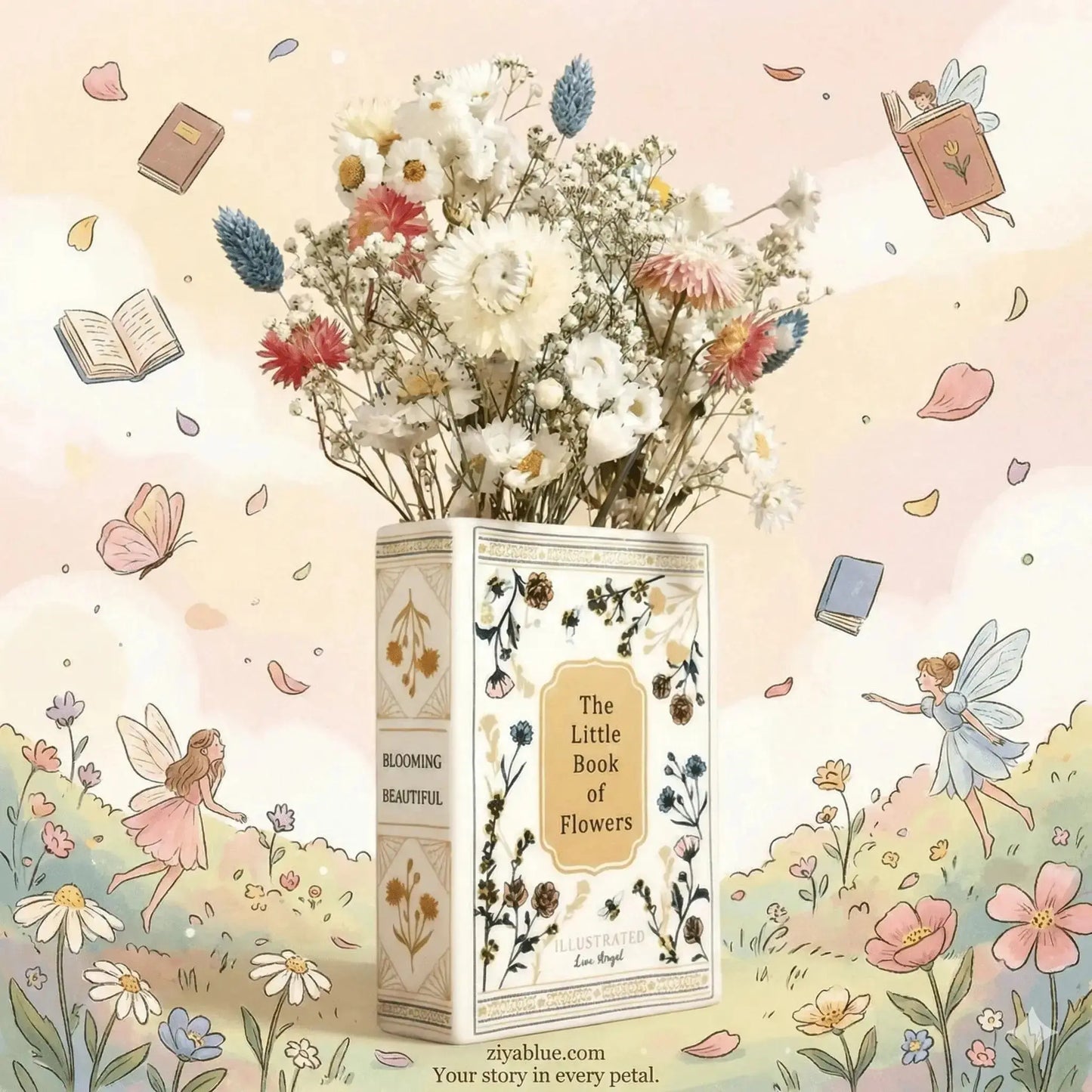 Ceramic Book Vase – The "Flowers" Edition Literary Bloom Lisa Angel Ziya Blue