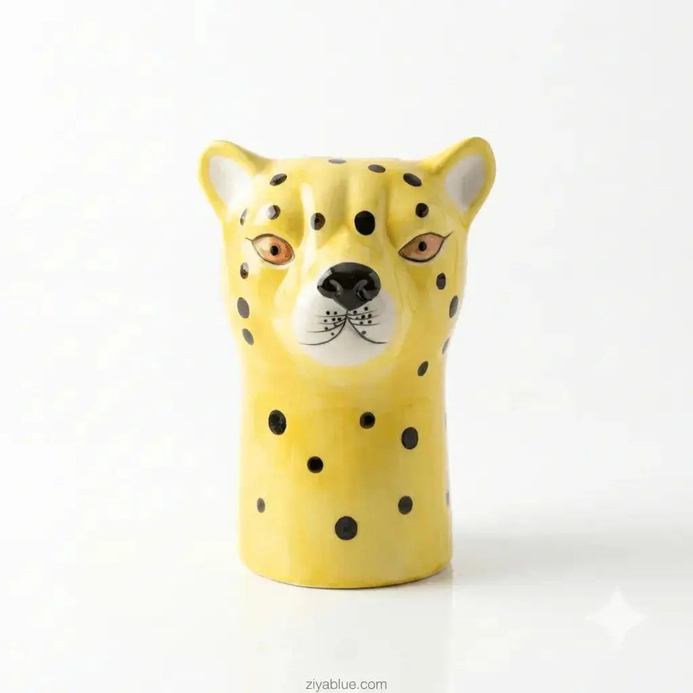 Ceramic Leopard Head Vase Lisa Angel Ziya Blue