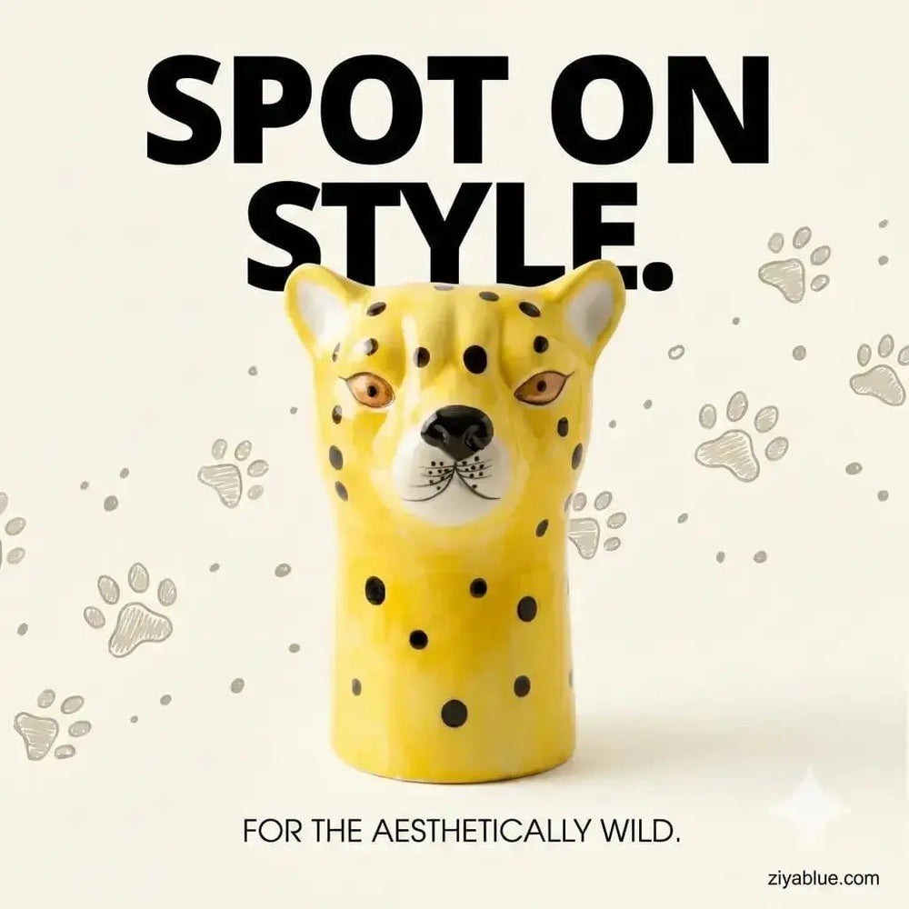 Ceramic Leopard Head Vase Lisa Angel Ziya Blue