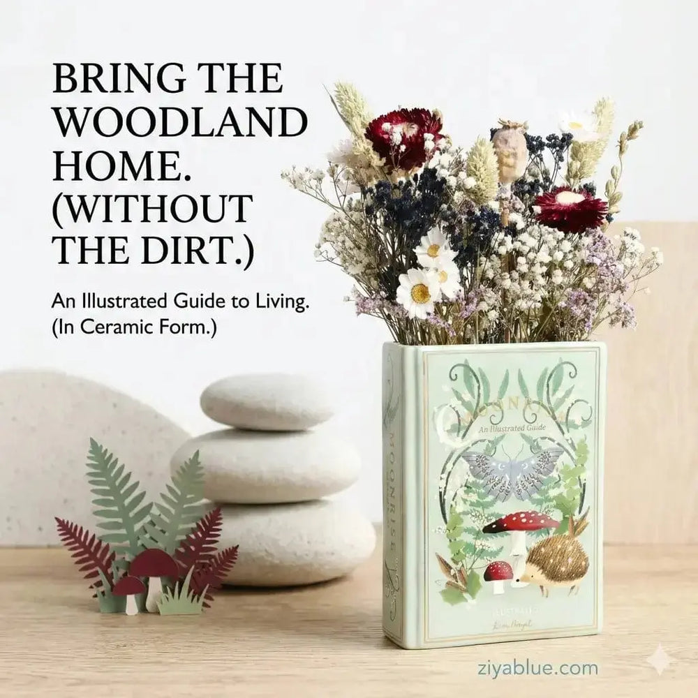 Ceramic Moonrise Woodland Book Vase 🌙📚 Lisa Angel Ziya Blue