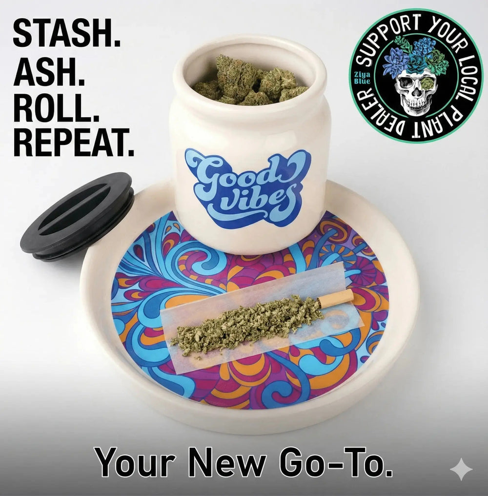 Ceramic Stash and Ash Tray: Good Vibes Rituals ✌️✨ Streamline Ziya Blue