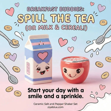 Cereal and Milk Shakers: Breakfast Ceramic Set Ganz Ziya Blue