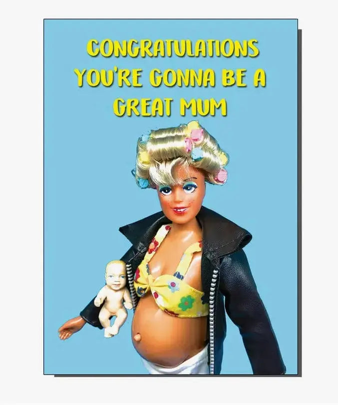 Chaotic Pregnant Barbie Funny New Mom Card Bite Your Granny Ziya Blue
