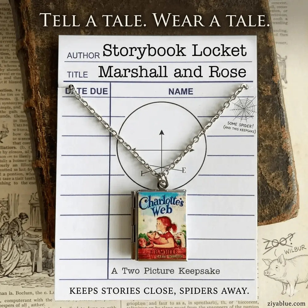 Charlotte’s Web locket– "Some Pig" Necklace Marshall and Rose Ziya Blue